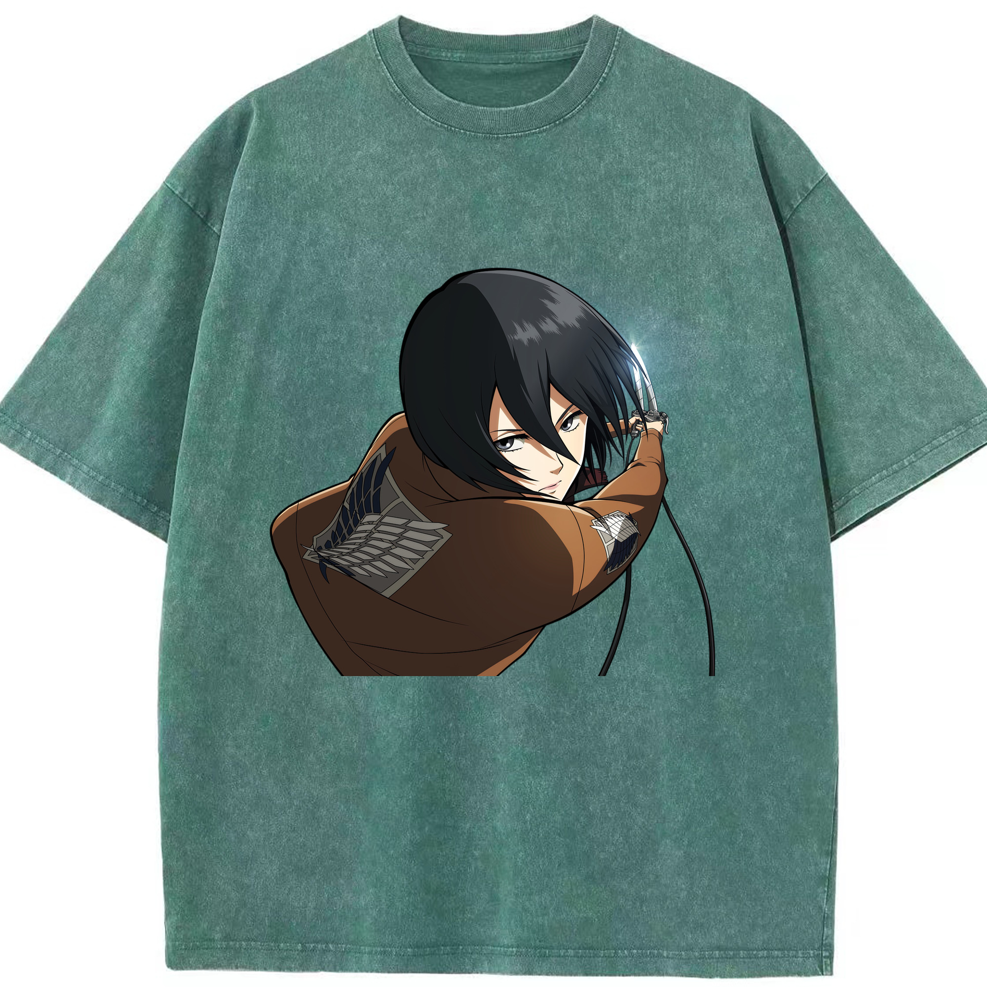 （画像用） 進撃の巨人 ミカサ·アッカーマン Attack on Titan Mikasa Ackerman 綿100% ヴィンテージ風 半袖Tシャツ（フロントプリント）